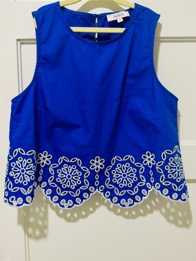 Avara Blue Eyelet Trim Tank Top Small like new!